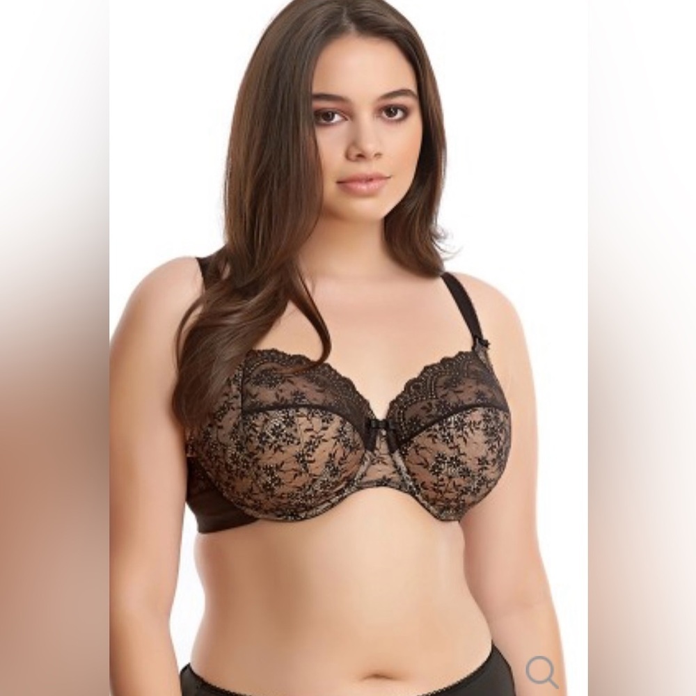 Elomi Black Lace Underwire Full Cup Bra Beautiful! 44H. Prettiest Bra of Elomi!